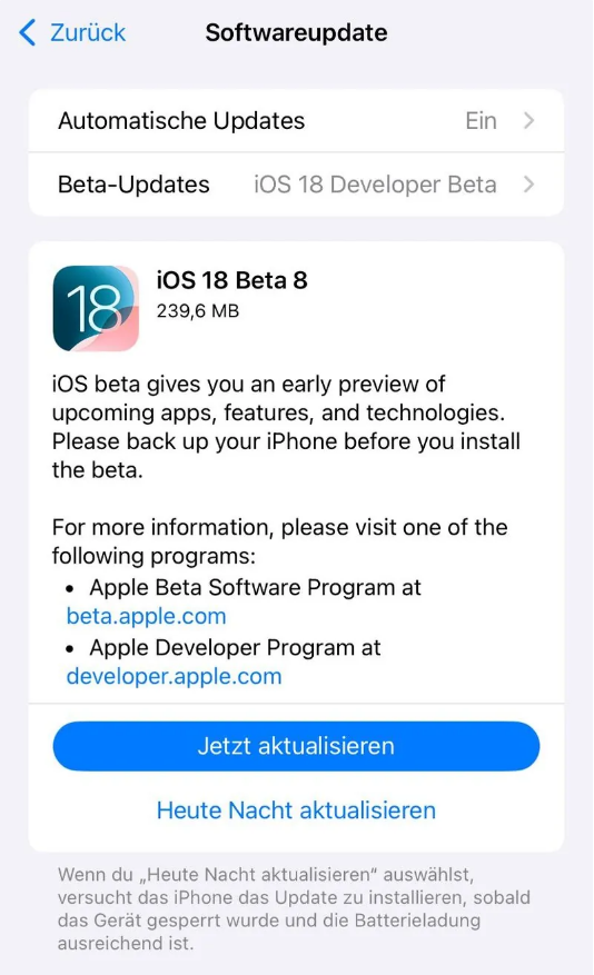 湘潭苹果手机维修分享苹果 iOS / iPadOS 18 开发者预览版 Beta 8 发布 